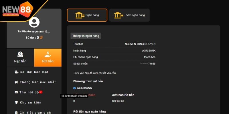Lưu ý quan trọng khi rút tiền về tài khoản New88