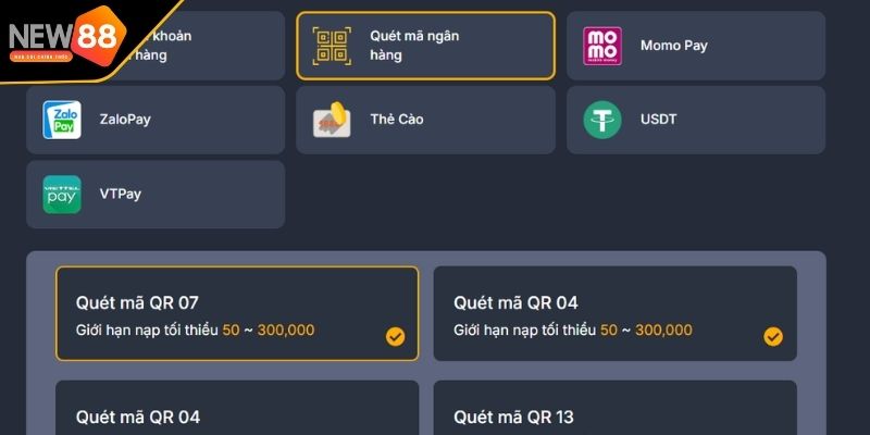 Nạp tiền New88 qua mã QR