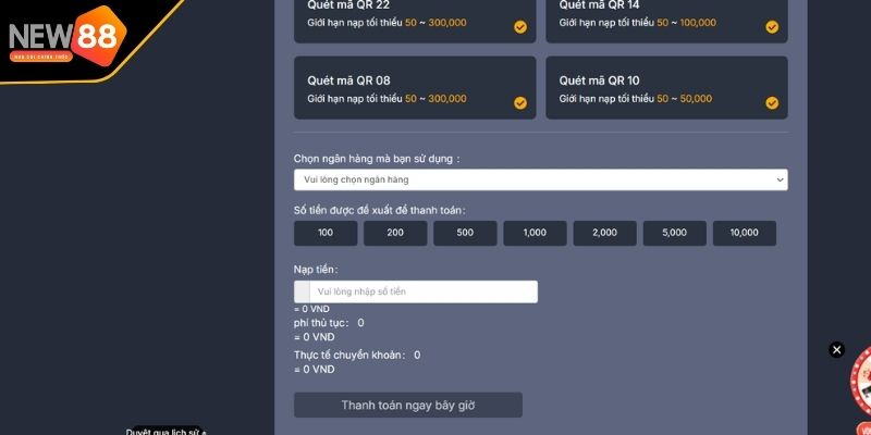 Những lưu ý khi nạp tiền vào tài khoản New88